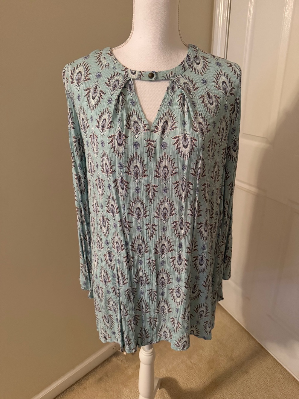 Women's Mint Floral Keyhole Long-Sleeve Top/mini Dress Forever 21